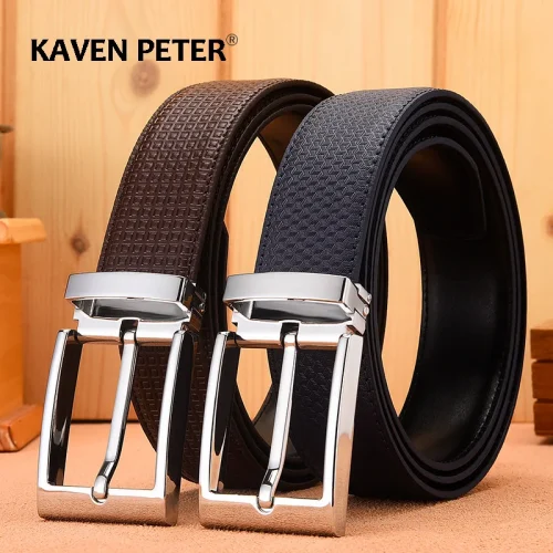 Man Cowskin Leather Belts For Men Jeans Plaid Strap High Quality Luxury Pin Buckle Male Genuine Leather Classic Belt Waistband 1