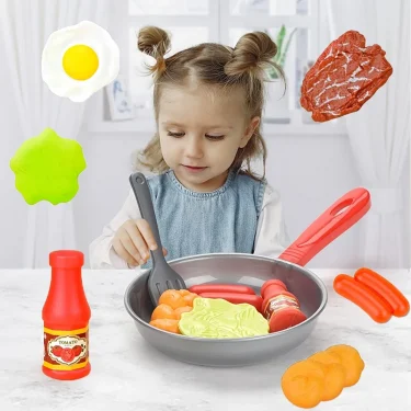 8PCS Children Kitchen Food Toys Simulation Cookware Game Set Pretend Play Pot Steak Vegetable Bread Hot Dog Omelette Kids Gift 3