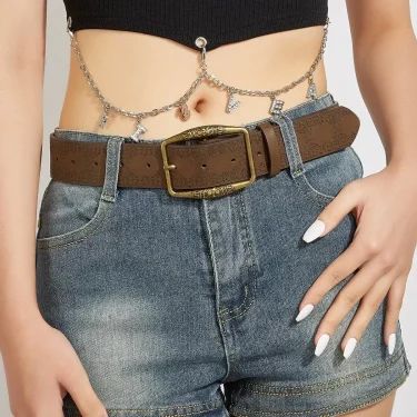 Pattern Print Retro Y2K Belts For Women Luxury Designer Brand Buckle Pin Waist Belt Female Pu Leather Hip Hop Fashion Waistband 5