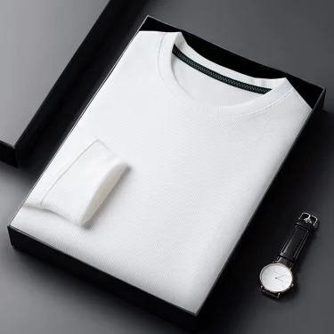 Men's Casual Waffle Round Neck T-shirt Breathable, Comfortable, and Fashionable Long Sleeved T-shirt 5