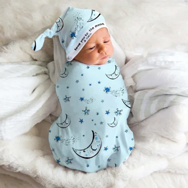 Ylsteed 80*80cm Newborn Photography Wrap with Sleepy Hat Moon Star Newborn Girl Boy Photo Shooting Outfit Infant Picture Props 2