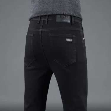 Spring Autumn New Men's Pure Black Slim Jeans Elastic Straight Pants Business Fashion Leisure Korean Vintage Denim Pants Male 2