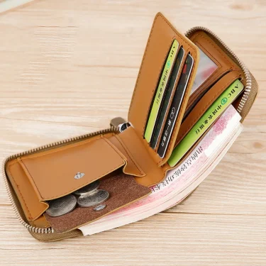 Leather Men’s Wallet Luxury Mens Purse Male Zipper Card Holders with Coin Pocket Rfid Wallets Gifts for Men Money Bag 4