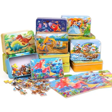 60pcs Jigsaw Cartoon Puzzle With Metal Box, Children's Early Education Animal Vehicle Puzzle, Parent-Child Interaction Game 4