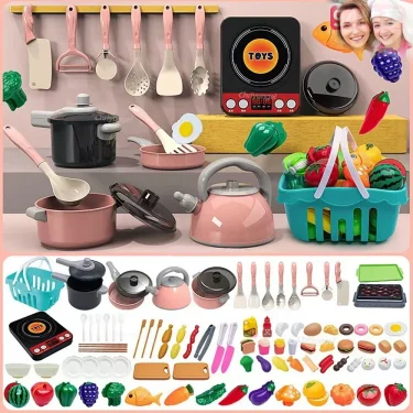 Kids Kitchen Toys Set 92/69/59 PCS Play Kitchen Accessories Kit with Play Pots Pretend Food Cooking Toy Toddler Girls Boy Gift 1