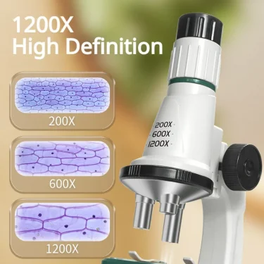 Children Microscope Kit 200x 600x 1200x Biological Science Stem Toy School Home Educational Pocket Microscope with LED Light 3