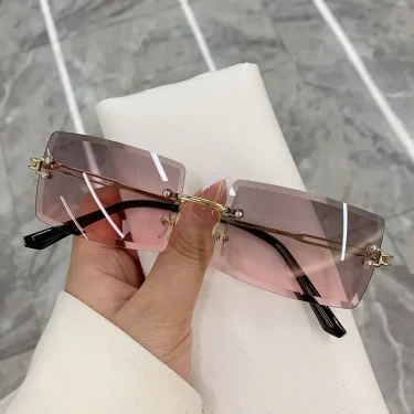 Vintage Fashion New Sunglasses Rimless Frameless Rectangle Shades Gradient UV400 Summer Traveling Sun Glasses for Women 5