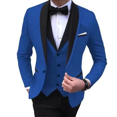Solid Men's 3 Pieces Wedding Suit One Button Shawl Lapel Jacket Vest Pants Dinner Groom Tuxedos Slim Fit Formal Business Suits 5