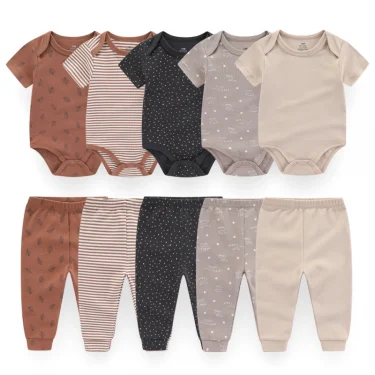 Unisex 6/9/10Pieces Cotton New Born Bodysuits+Pants Baby Girl Clothes Sets Cartoon Print Short Sleeve Baby Boy Clothes Bebes 1