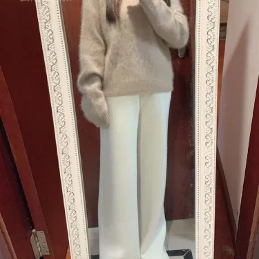 Autumn and Winter New High-waisted Loose Wool Knitted Wide-leg Trousers for Women To Wear Straight Leg Wide-leg Moped Trousers 4