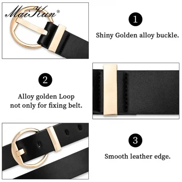 Maikun Women's Pin Buckle Wide Belt Thick Faux Leather Belt Jeans Female Popular Present 4