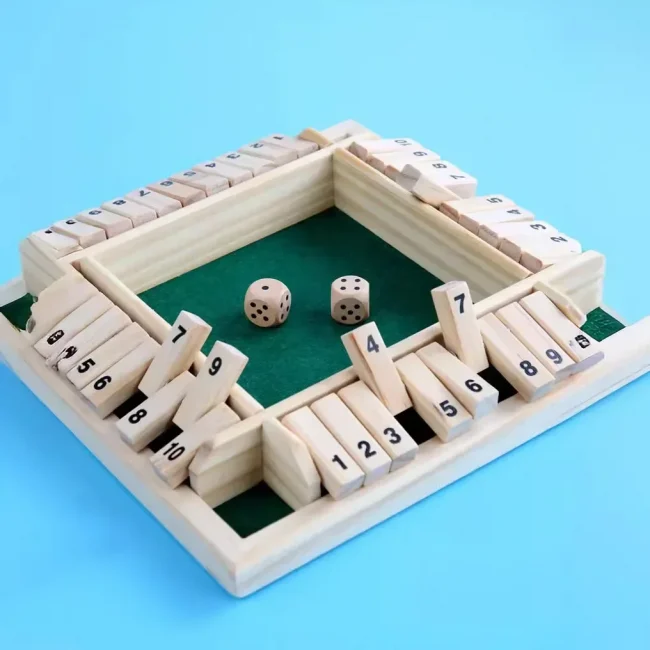 Wooden Dice Board Game Shut The Box for 4 Players Flaps & Dices Game Parent-children Interaction Family Entertainment 4