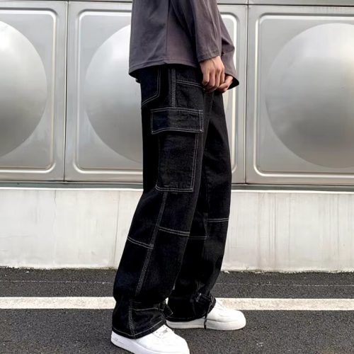 Men Wide Leg Jeans Hip Hop Casual Men's Straight Baggy Denim Pants Streetwear Skateboard Pant Neutral Trousers Plus Size S-5XL