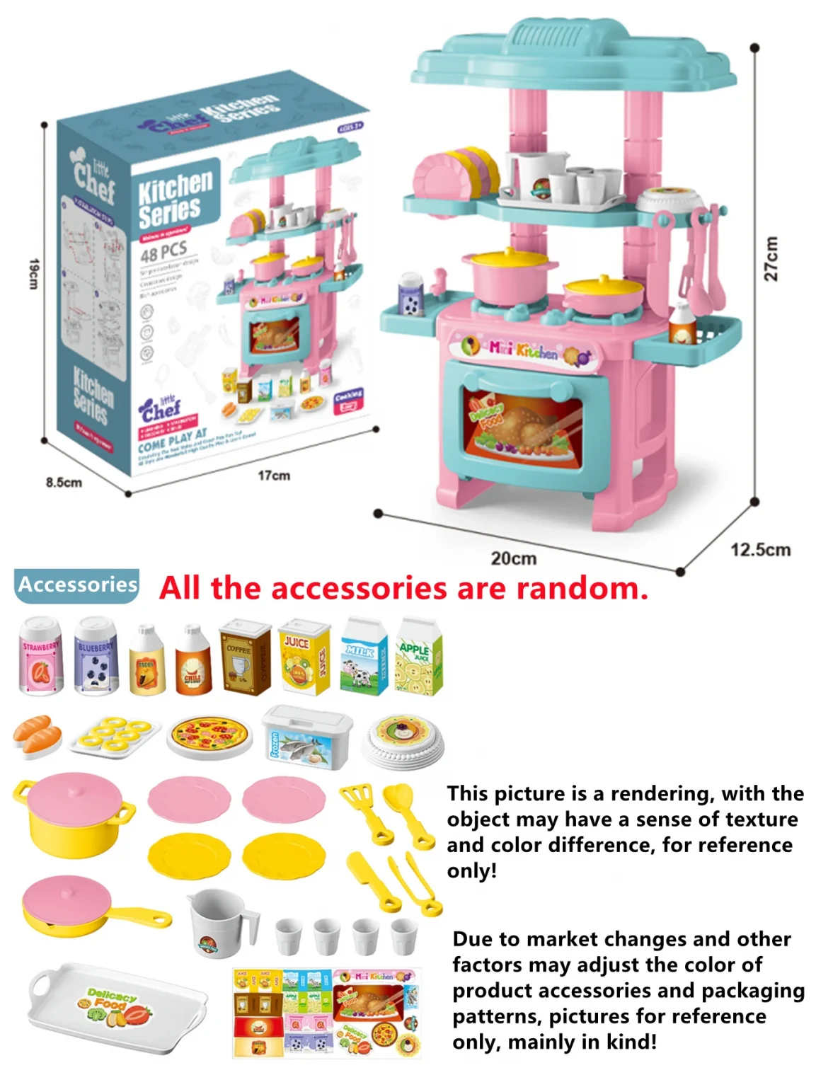 Kitchen Playset Toys, 2 Color Random Play Food Set Accessories Play Sink & Oven, Toddler Kitchen Mini Cutting for Boys and Girls 5