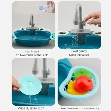 Kids Kitchen Sink Toys Electric Dishwasher Playing Toy with Running Water Pretend Play Food Fishing Toy Role Playing Girls Gift 4