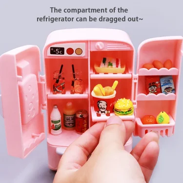 Cute Simulation Microfilm Furniture Double Door Refrigerator 1:12 Dollhouse Kitchen Model Decorations For Girl Birthday Gifts 4