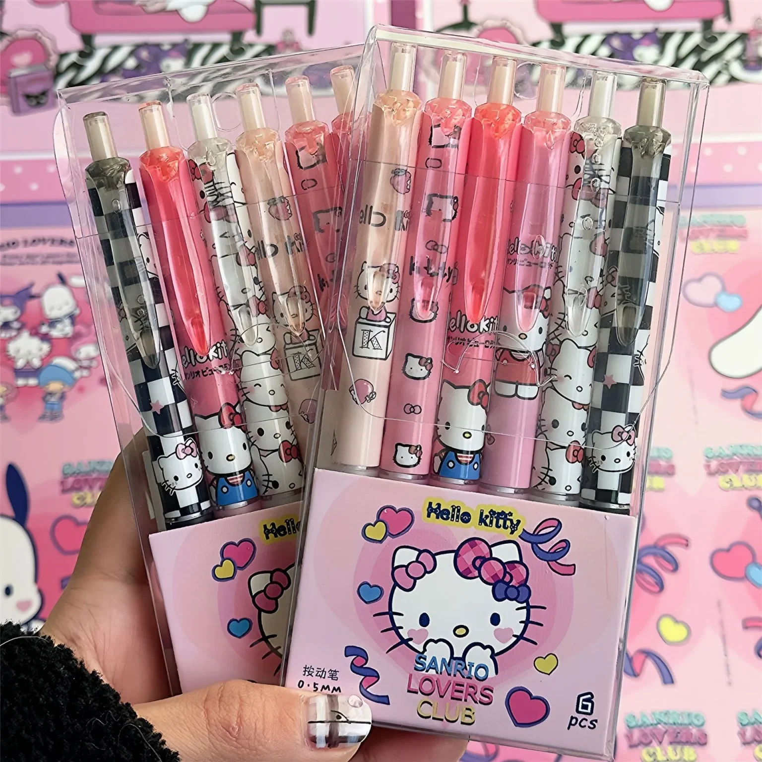 6pcs Series 0.55mm Sanrio Hello Kitty Kuromi Gel Pen Cartoon Cute Press Pen Black Refill Y2k School Stationery Supplies 1