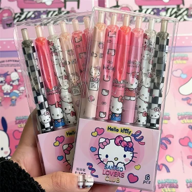 6pcs Series 0.55mm Sanrio Hello Kitty Kuromi Gel Pen Cartoon Cute Press Pen Black Refill Y2k School Stationery Supplies 1