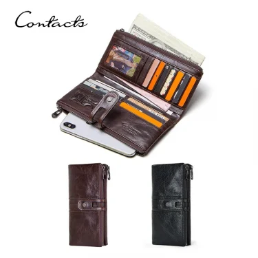 Genuine Leather Long Wallets for Men Vintage Card Holder Coin Purses Money Clips Phone Pocket Male Name Engrave Wallet 3