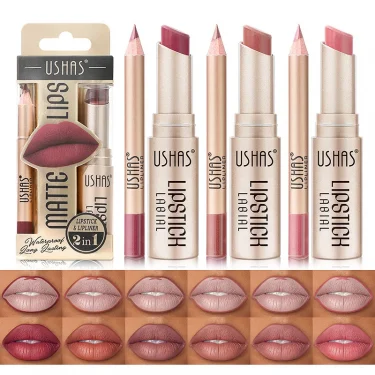 12 Color Lip Liner + LIPSTICK Set Easy Coloring Matte Lipstick Long lasting nude red lipstick 2