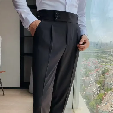 Nadir Coffee Color Men's Trousers Classic Trendy Paris Button Single Pleat Slims Smooths Your Silhouette Business Casual Pants 2