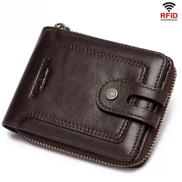 Men's genuine leather wallet, top layer, cowhide, short coin purse, zipper, vintage leather goods men's bag 1