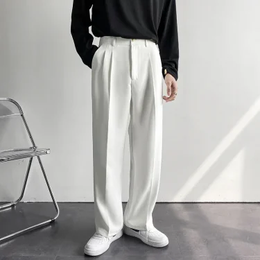 New Draped Straight Men Pants Fashion Business Korean Loose Casual White Black Gray Wide-leg Trousers Male Blazer Suit Pants 2