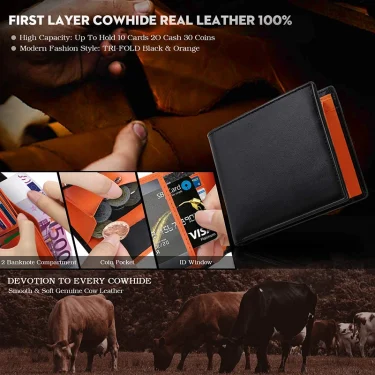Wallets Mens Slim RFID Blocking Genuine Leather with Coin Pocket 2 Banknote Compartments 10 Credit Card Holders Wallet for Men 5