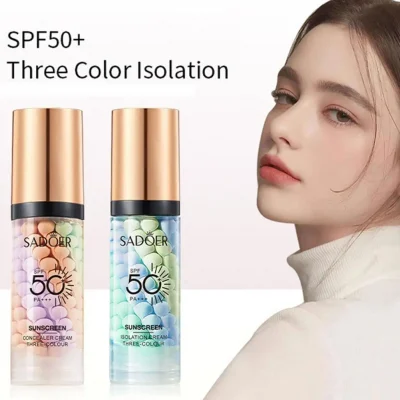 Face Makeup Primer Tri-color Cream Contour Color Isolation Waterproof Makeup Foundation Natural Makeup Base Cream 40g 2