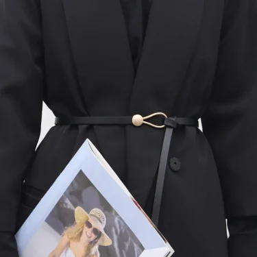 Women's Knotted Decorative Belts Thin Belts for Dress Sweaters Overcoat Fashion Black Coffee Color Waistband PU Waist Belt 1