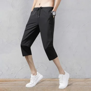 Summer Men's Shorts Breathable Stretched Nylon Ice Silk 3/4 Short Capris Pants Sports Breeches Plus Size Casual Shorts Male 2
