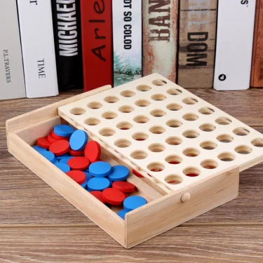 Wooden 4 In A Row Board Game 4 Connected Games for Travel Board Game Foldable Classic Family Fun Toy Christmas Gift 6