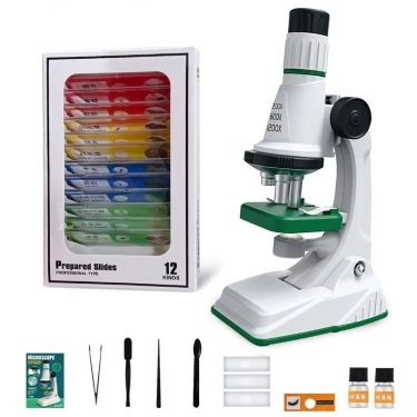 Children Microscope Kit 200x 600x 1200x Biological Science Stem Toy School Home Educational Pocket Microscope with LED Light