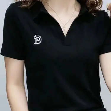 Polo T Shirt for Women Short Sleeve New Summer V-neck Letter Pullover Knitted Tees Female Clothing Plus Size Ladies Tops 2