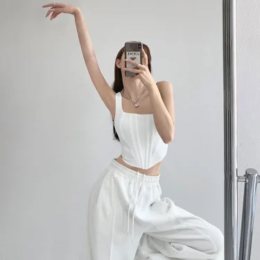 Summer Crop Tops Sexy Square Neck Tight Backless Short Top Sleeveless Tank Tops Women Casual Solid Color Basic Camisole 6