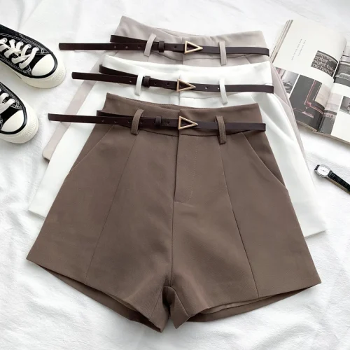 Casual Women's Shorts A-line High Waist Short Chic Office Lady Shorts With Belted Vintage Female Trousers Spring Summer 1