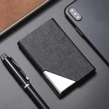 Business Card Holder PU Leather Name Card Holder Card Case Stainless Steel Credit Cards Pocket with Magnetic Shut for Men Women 3