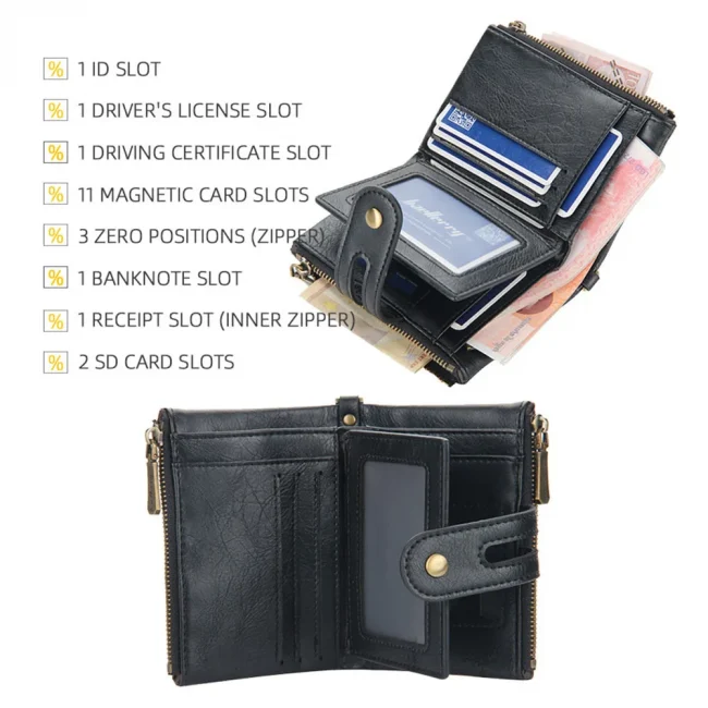 Baellerry Men Wallets Name Engraving 11 Card Holders Men Short Purse Double Zipper Coin Pocket High Quality Male Purse Cartera 5
