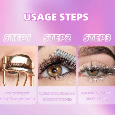 Sliver Gold Purple Diamond Glitter Mascara Quick Dry Long Lasting Waterproof Curling Thick Shiny Eyelash Sexy Mascara Makeup 6