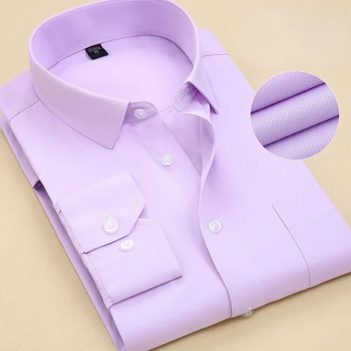 8XL Pure Color Long Sleeve Shirt for Men Work Office Business Classic Longsleeve Shirt for Men Casual Men's White Dress Shirt 1