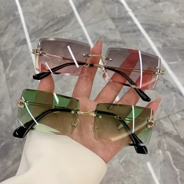 Vintage Fashion New Sunglasses Rimless Frameless Rectangle Shades Gradient UV400 Summer Traveling Sun Glasses for Women 3