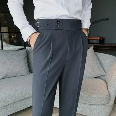 Nadir Coffee Color Men's Trousers Classic Trendy Paris Button Single Pleat Slims Smooths Your Silhouette Business Casual Pants 1