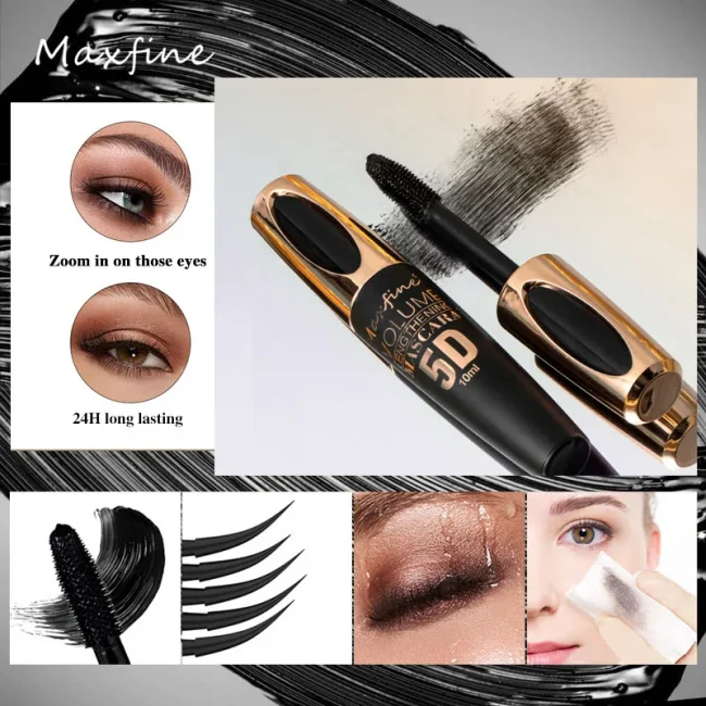 MAXFINE 5D Silk Fiber Eyelash Mascara, the Black Amount and Length of Mascara Are Strong and Lasting, Waterproof and Non-caking 3