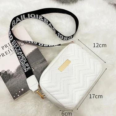 Fashion Wave Pattern Women Shoulder Bag Solid Color Crossbody Bag PU Leather Wide Shoulder Strap Bag Purse Female Handbags 3