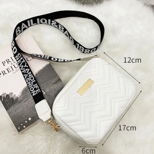 Fashion Wave Pattern Women Shoulder Bag Solid Color Crossbody Bag PU Leather Wide Shoulder Strap Bag Purse Female Handbags 3