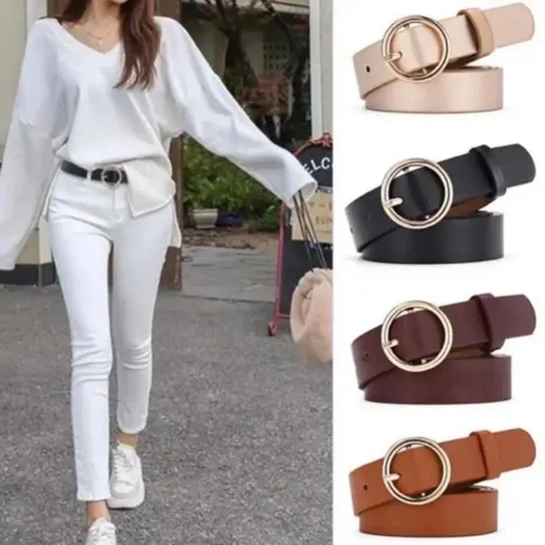 NEW High-end Round Women Belt Fashion Waist Belt Leather Metal Buckle For Ladies Leisure Dress Jeans Decoration Waistband 1