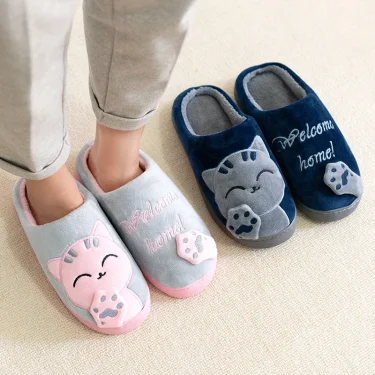 Women's Kawaii Cat Decor Slippers, Comfortable Plush Lined Slip On Shoes, Women's Warm Winter Shoes 5