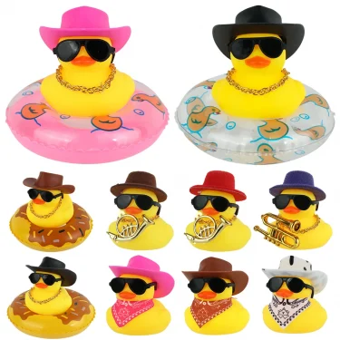 Summer Swimming Ring Yellow Rubber Duck Cute Cowboy Hat Duckies Children's Pool Duck Toys 5