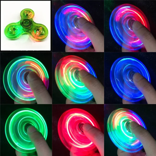 Crystal Luminous LED light Fidget Spinner Hand Top Spinners Glow in Dark EDC Stress Relief Toys Kinetic Gyroscope for Children 5