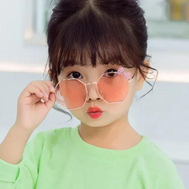 Trendy Fashion Boys and Girls Bow Metal Sunglasses B010 Polygon Trend Children's Sun Glasses Kids Outdoor UV400 Eyewear 5